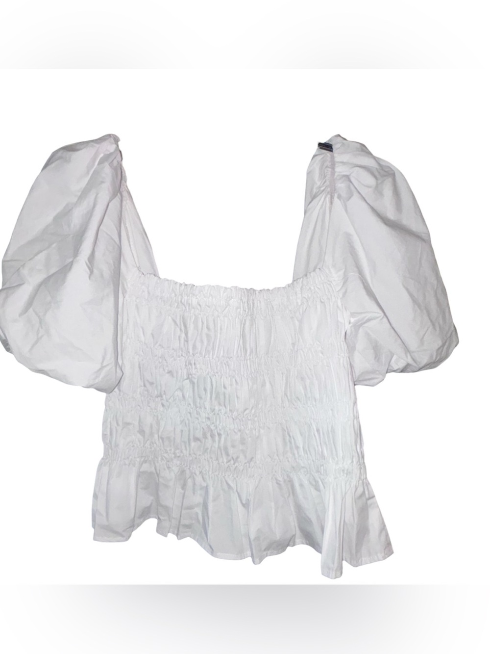 ASTR The Label Savina White Puff-Sleeve Peplum Smocked Top Size M NWOT - Picture 6 of 15